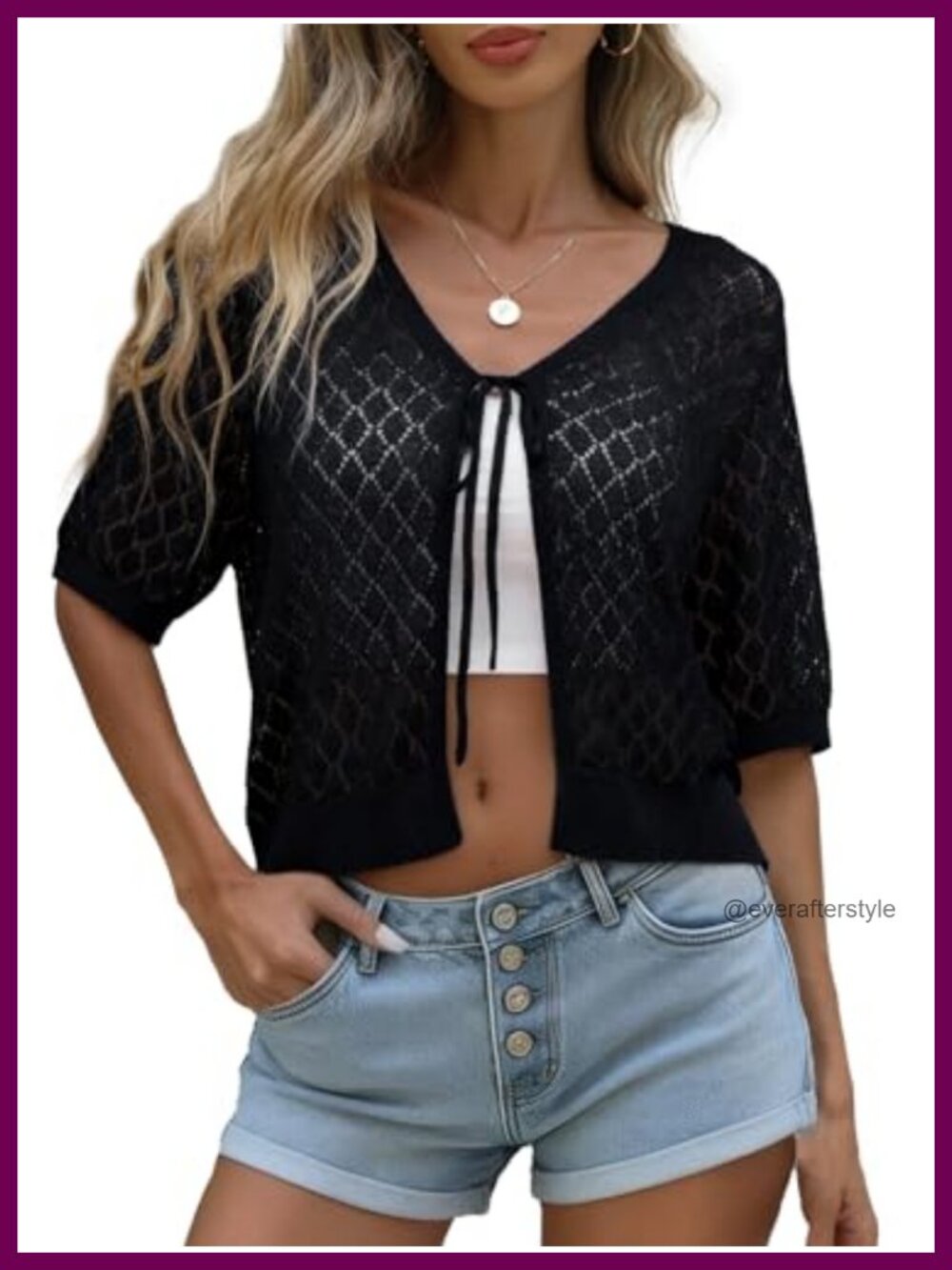 Boho Crochet Shrug Cardigan Tie Front Short Sleeve Summer Cover Up